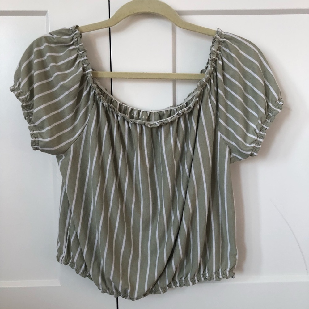 American Eagle Striped Green Off Shoulder Top